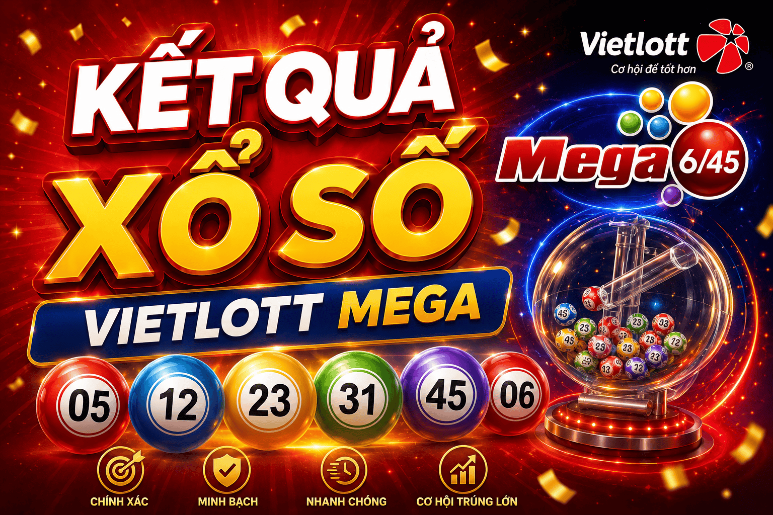 Trực tiếp kết quả xổ số Vietlott hôm nay 7/6/2026 – Cập nhật xổ số Mega 6/45
