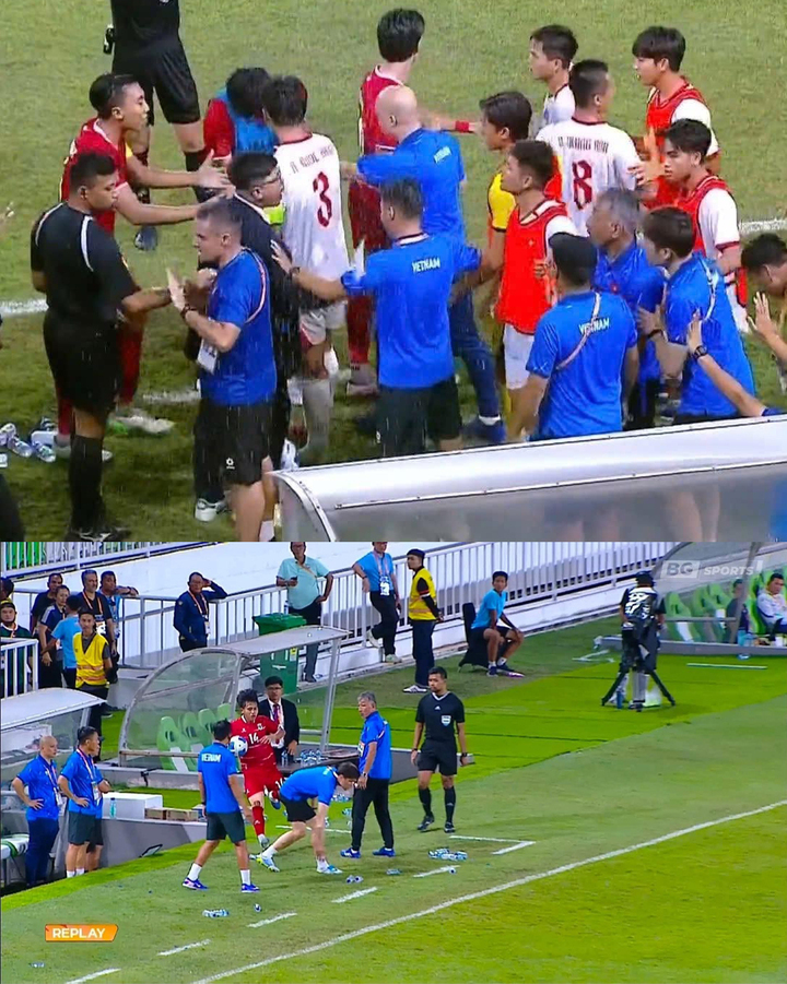 Ăn mừng cuồng nhiệt, U19 Indonesia xô ngã trợ lý Việt Nam